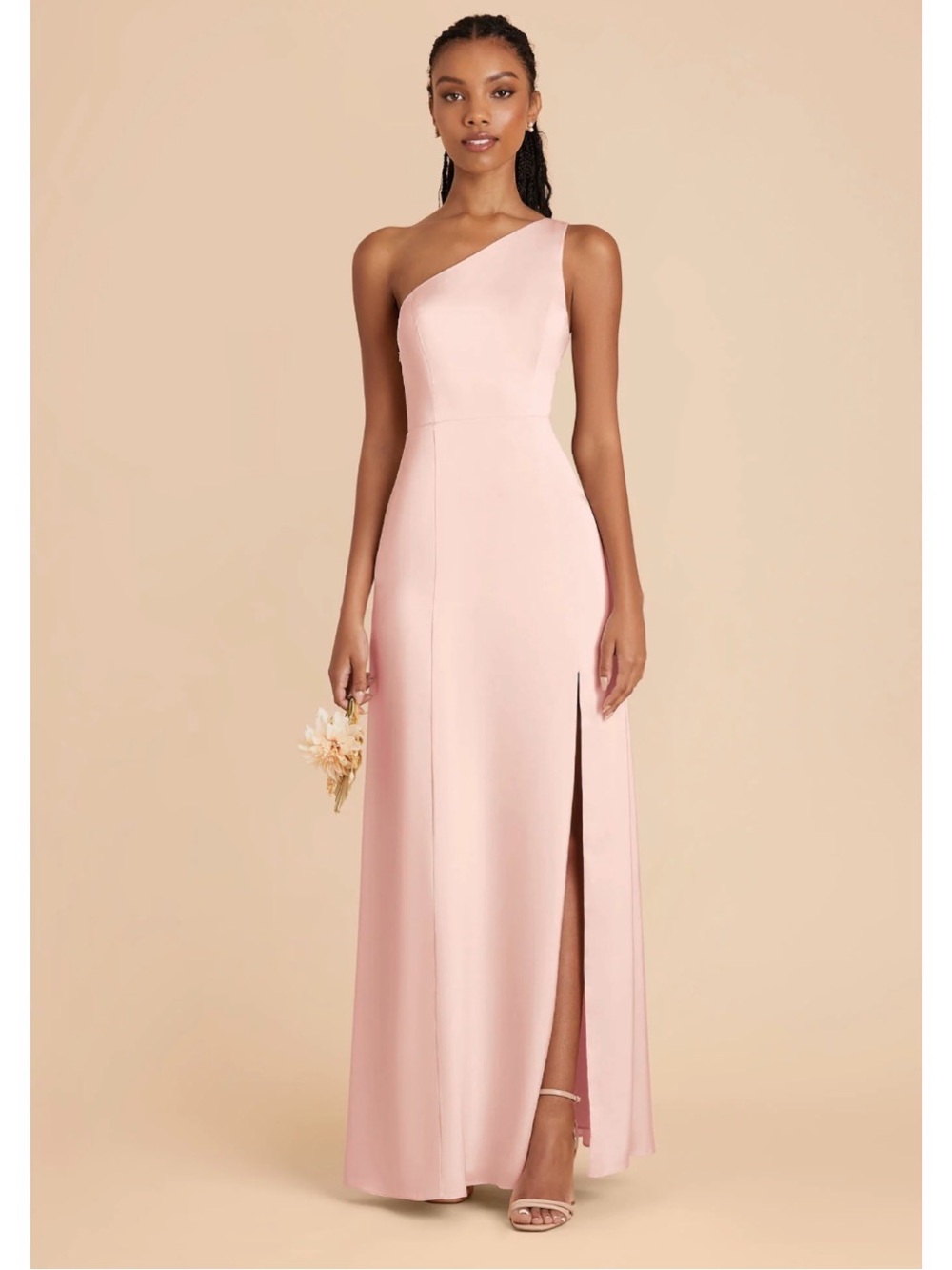 Birdy Grey Kira Matte Satin One-Shoulder Blush Pink Gown